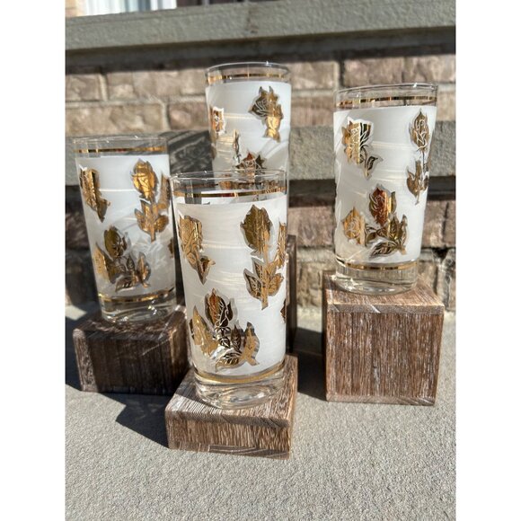 Vintage Mid Century Frosted Golden Rose Glass Tumblers. - Picture 3 of 10